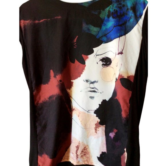 cleo Art Face Print Top S - Picture 3 of 6